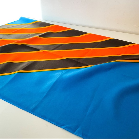 YVES SAINT LAURENT Vintage Silk Striped Electric Blue Scarf - Picture 10 of 16